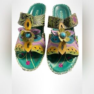 Women’s‎ leather bohemian wedge orthopedic sandal size 6.5